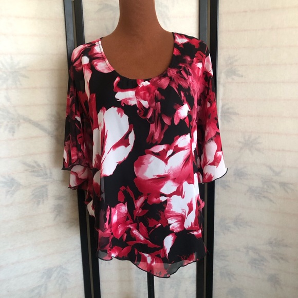 AB Studio Shear Floral 3/4 Length Angel Sleeve Blouse w/Tank Top Women’s Size XL - Picture 13 of 16